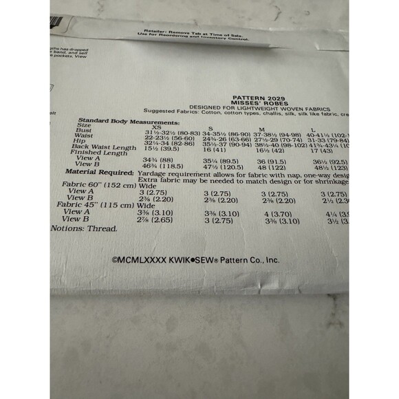 Kwik Sew 2029 Lingerie Wrap Robe Bathrobe Size XS S M L XL  Sewing Pattern - Picture 3 of 3